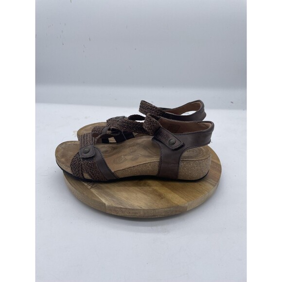 Taos Trulie Sandals Womens 6 Brown Leather Braided Strap Cork Sandals Spain - Picture 9 of 10